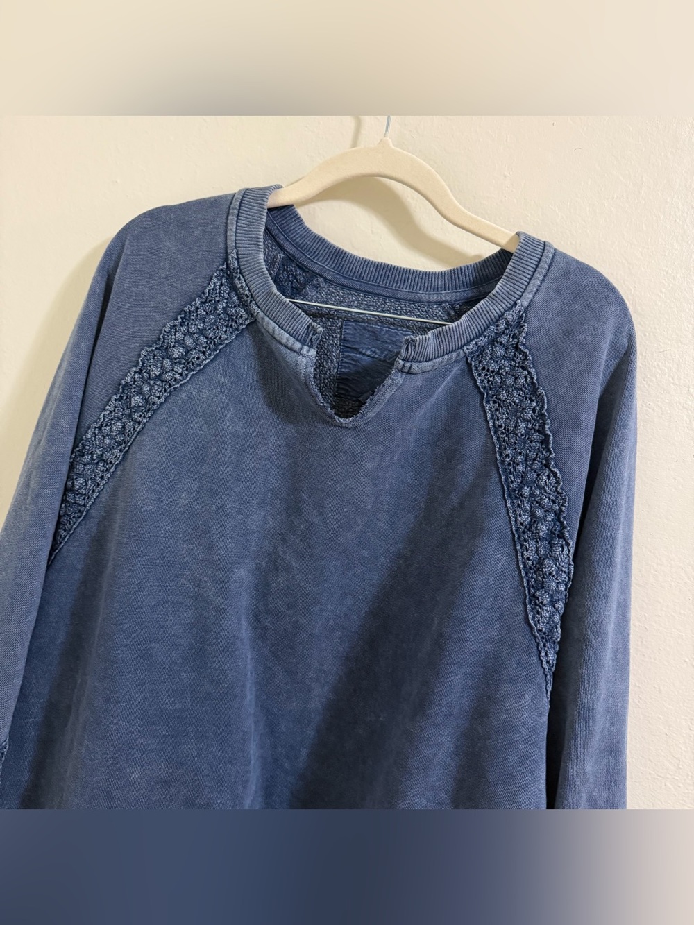 Aerie Hey Crochet Mineral Wash Sweatshirt Large boho Balloon-style sleeves - Picture 6 of 11